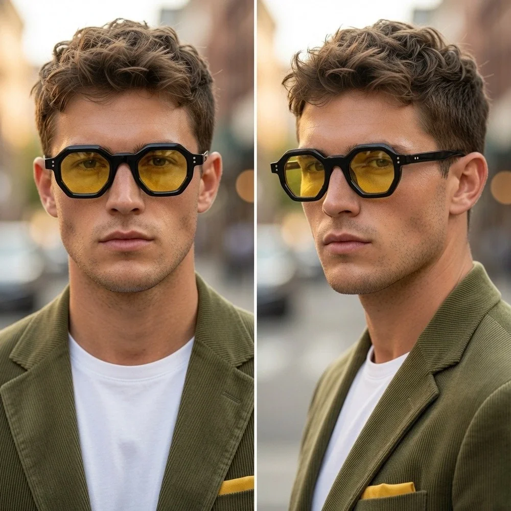 Fashion Small Polygon Sunglasses Retro Rivets Men Shades UV400 Trending Outdoor